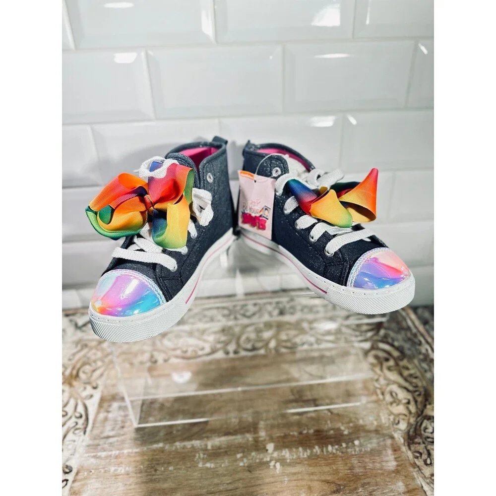 These JoJo Siwa Rainbow Bow High-Top Sneakers Size 13